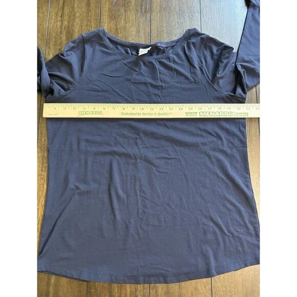 Chico's Navy Blue Bell Sleeve Pima Cotton Modal Tunic Top Size 2 Large - Picture 3 of 7